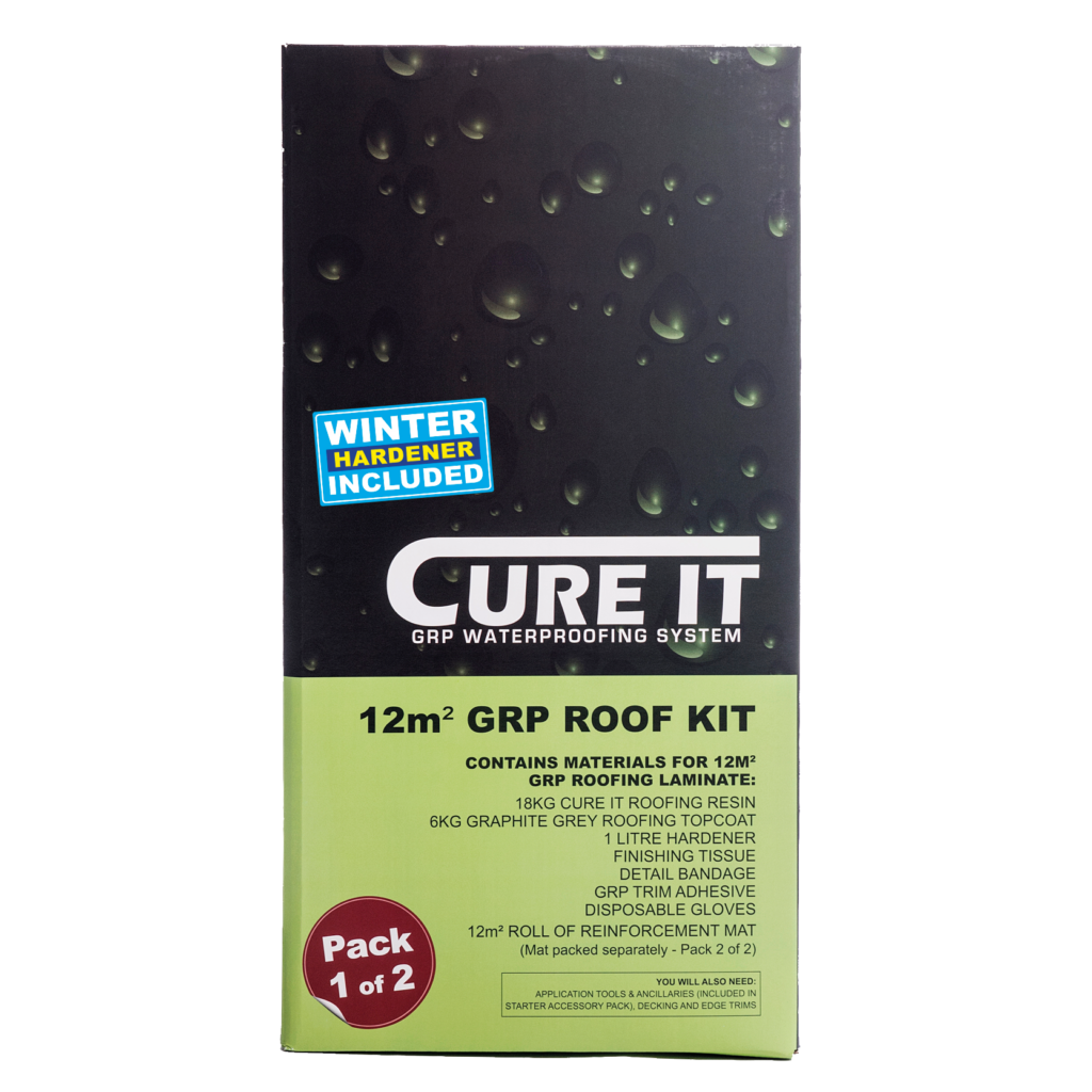 The Cure It GRP roof kit includes all of the laminating materials you need for a 10-12m2 Cure It GRP laminate (included Winter Hardener to use in cold conditions)