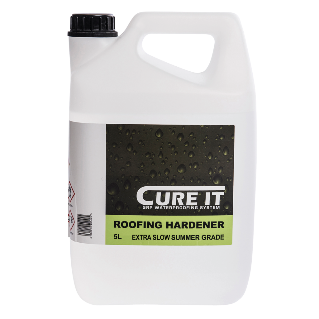 Cure It Roofing Hardener is added to roofing resin and topcoat. MUST BE USED TO CURE ROOFING RESIN AND TOPCOAT. Extra Slow Summer Grade for warm temperatures.