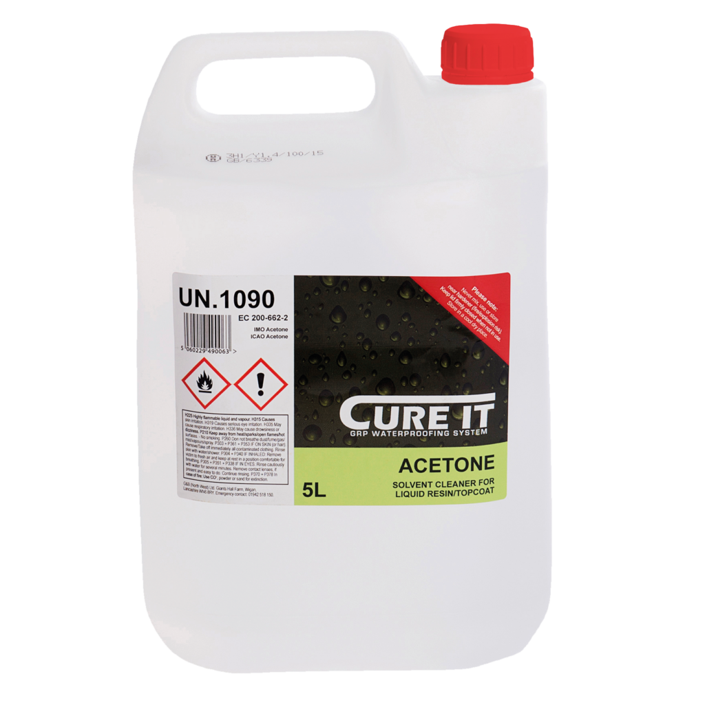 Cure It Acetone used for cleaning tools, spilages and as a surface decontaminant.
